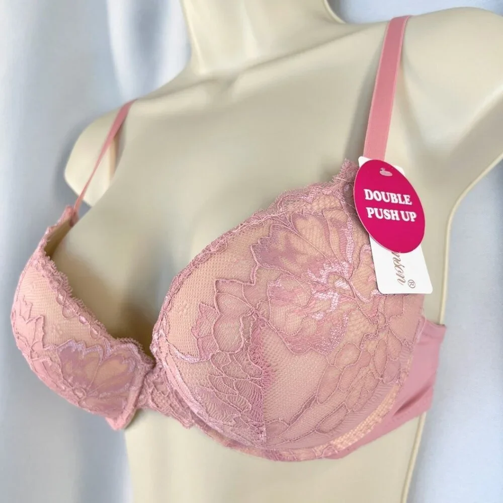 VS Bombshell Inspired Adds 2 Cups Ultimate Pushup Bra 34C Pink Nude Lace - Picture 4 of 6
